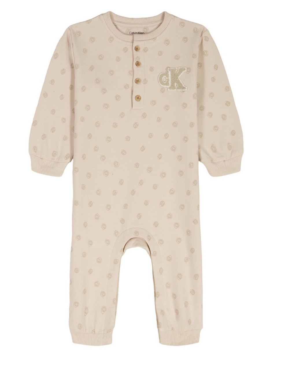 Calvin Klein Cream Long-Sleeve Baby One-Piece with CK Patch 3-6M